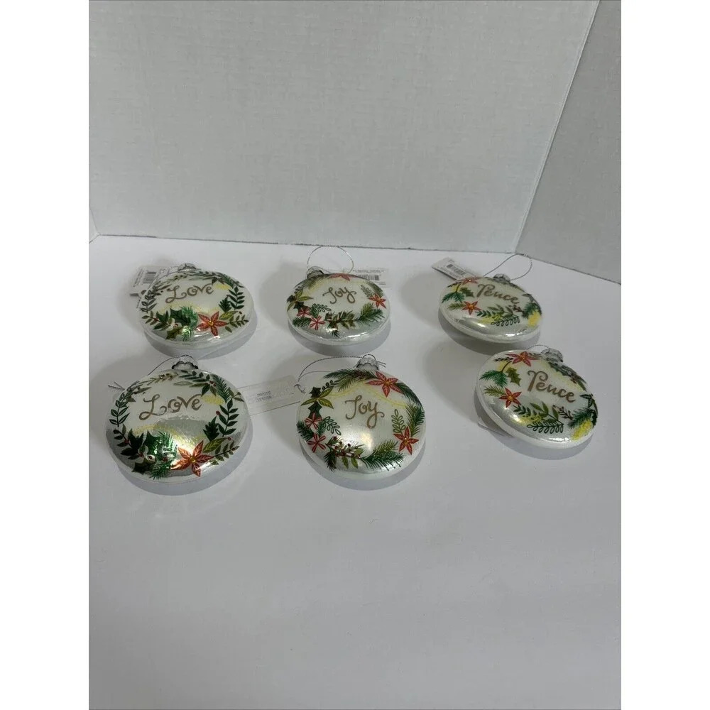 Glass Love‎ Joy Peace Christmas Ornament Set Of 6 poinsettia